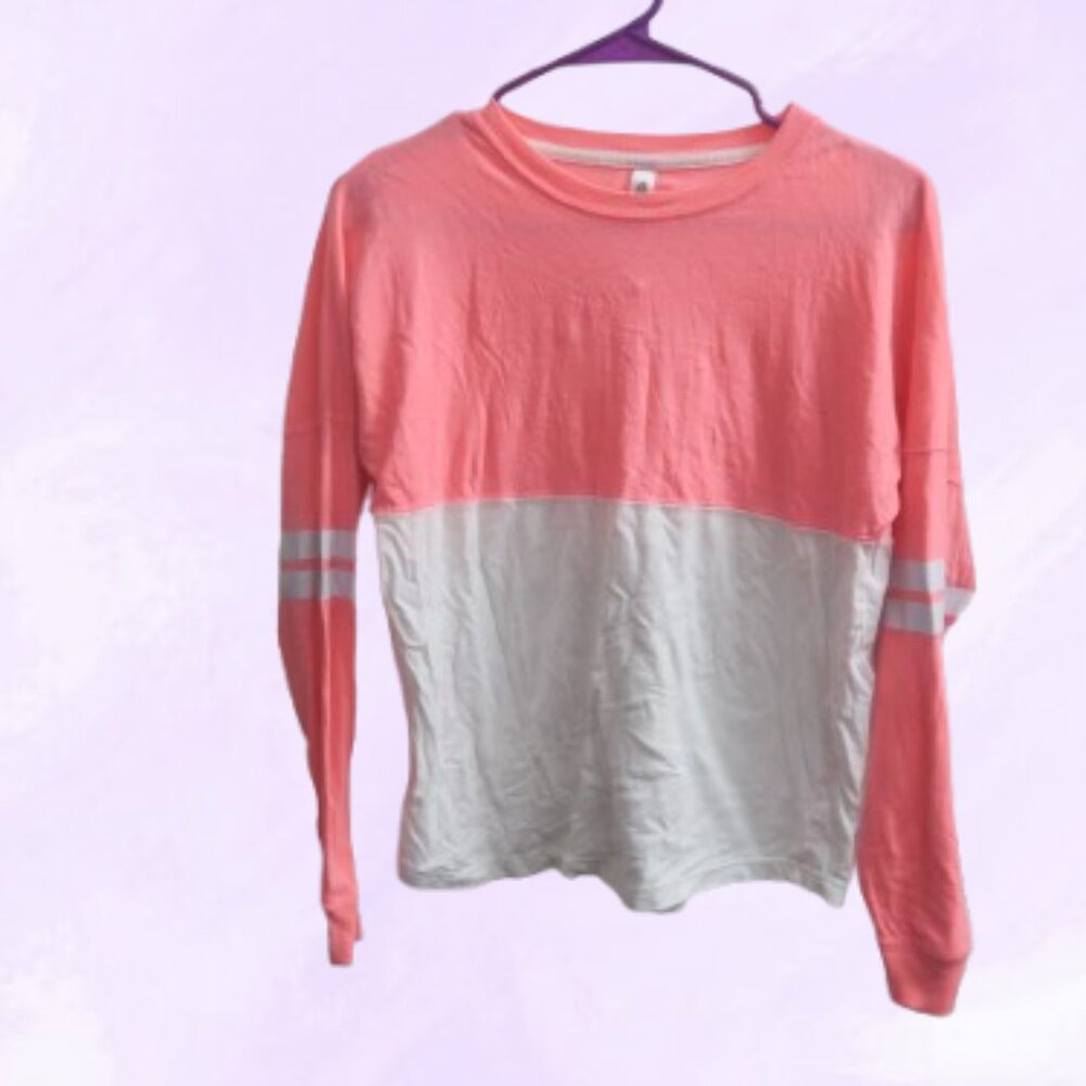 Aruba Casnal Aruba One Happy Place long sleeve t-shirt in pink and white size s